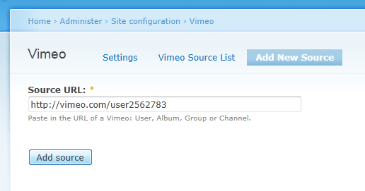 Drupal form for adding a vimeo video